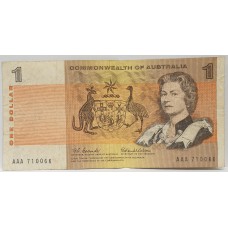 AUSTRALIA 1966 . ONE DOLLAR BANKNOTE . COOMBS / WILSON . FIRST PREFIX AAA
